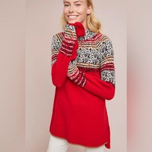 Anthropologie Moth Nordic Striped Sweater Tunic Fair Isle Turtleneck Size Small